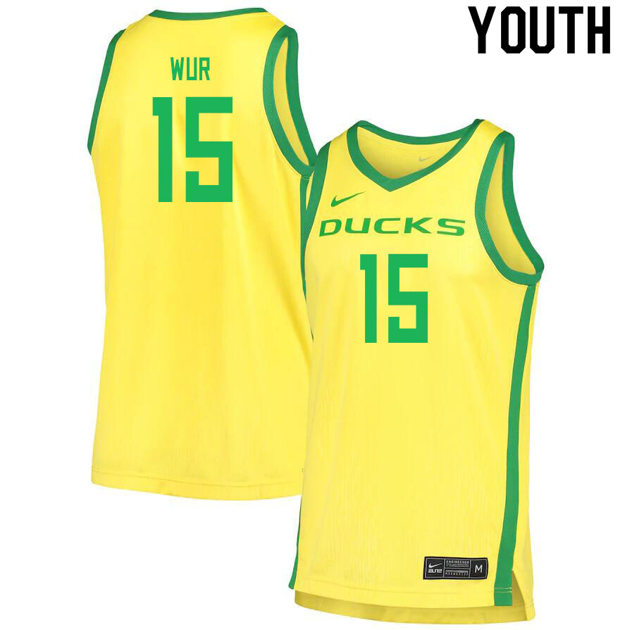 Youth # #15 Lok Wur Oregon Ducks College Basketball Jerseys Sale-Yellow - Click Image to Close